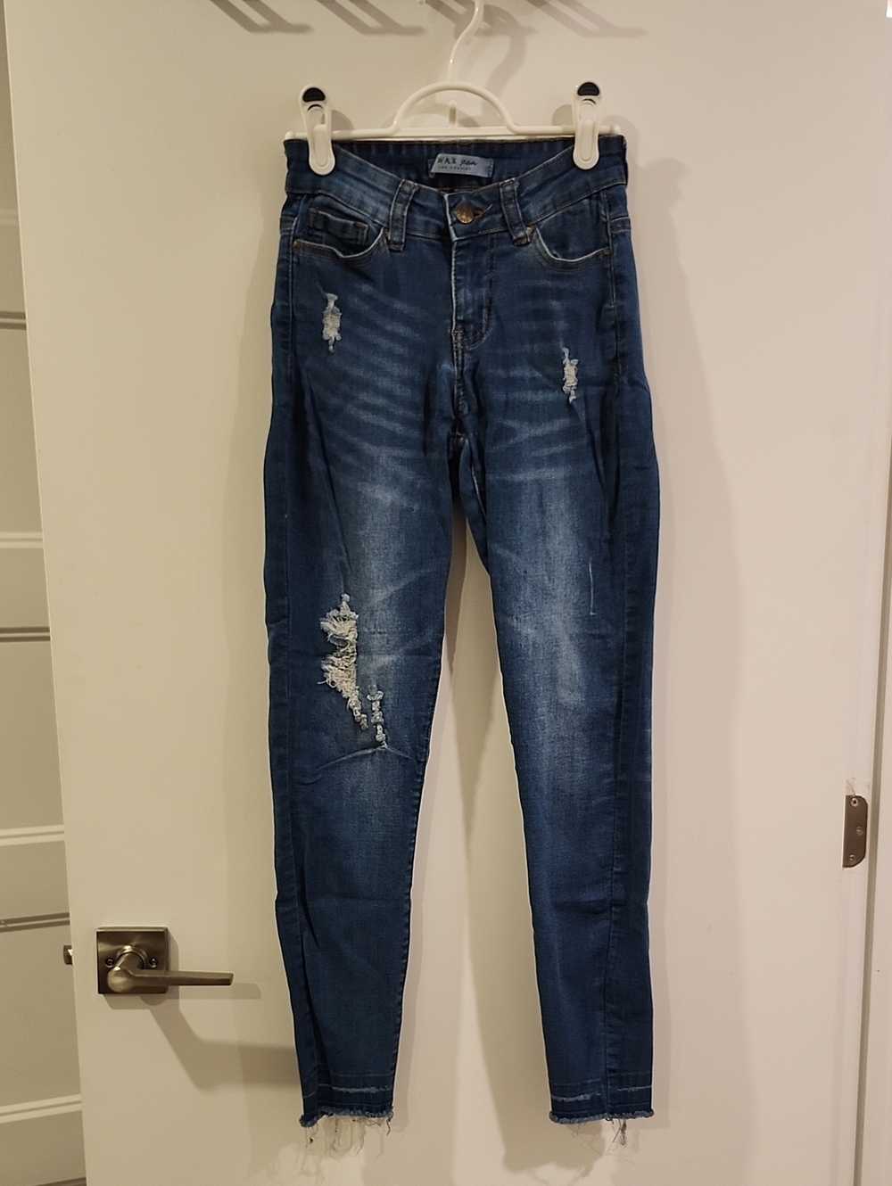 Waist 12" Wax Jean Women's Dark Blue Distressed Skinny Jeans